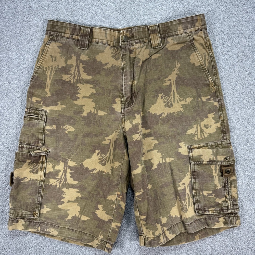Eddie Bauer Cargo Shorts Men's 32 Brown Camo Relaxed Fit Ripstop Outdoors Y2K